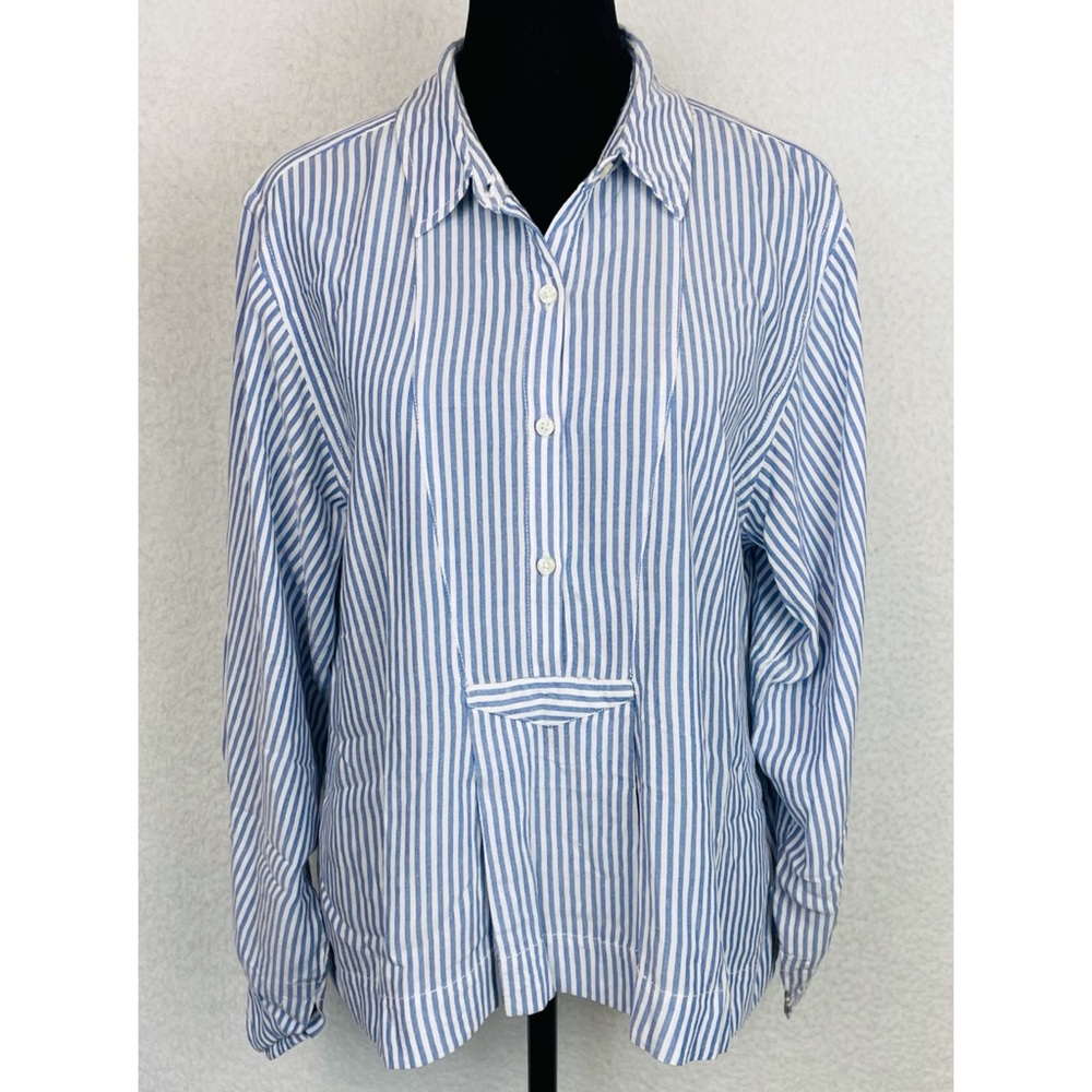 CURRENT/ELLIOTT • The Emmy Striped Half-Placket Long Sleeve Blouse, 2 - Picture 4 of 16